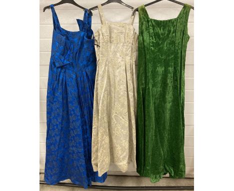 3 vintage 1950's full length, sleeveless evening dresses. To include Susan Novell of Mayfair. 