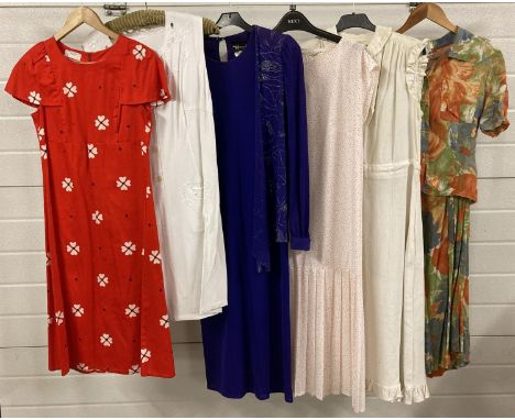 6 vintage 1980's items of clothing to include dresses and a playsuit. To include Ouiset, Hammells of London and Pia &amp; Pau
