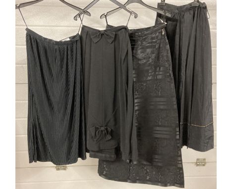 4 vintage black evening skirts, 1 full length.  Comprising: Provawear, Sassy, H. Price &amp; Sons and Wallace. 
