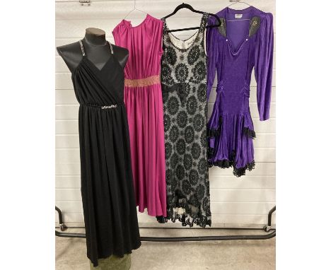 4 vintage 1980's dresses - 3 full length and 1 shorter. To include Trina Lewis &amp; Marjon Couture, Frank Usher, Ibiza and G