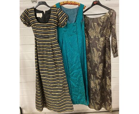 3 vintage 1960's full length cocktail dresses - 2 with metallic thread detail. To include Trina Lewis and Berkertex. 