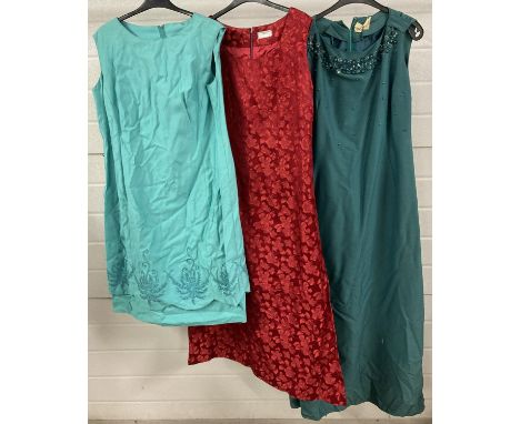 3 vintage 1960's sleeveless cocktail dresses. 2 full length and 1 ¾ length. To include Carnegie. 