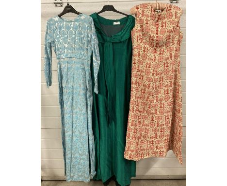 3 vintage 1960's full length evening dresses. 2 with long sleeves and 1 sleeveless. 