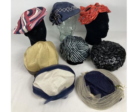 8 assorted women's vintage hats in varying styles and colours. To include 3 from Edna Wallace. 