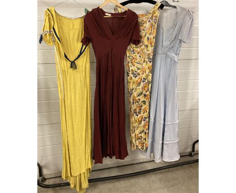 4 vintage 1930's/40's full length evening dresses - 3 with short sleeves. Together with a sleeveless dress of floral design. 