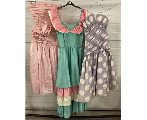3 vintage 1980's taffeta sleeveless ball gown/ bridesmaid dresses. 1 full length and 2 x ¾ length. To include Serenade. 