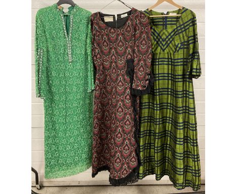 3 vintage 1960's &amp; 60's style full length, long sleeved evening dresses. To include Yam Fashions and Elmoor of London. 