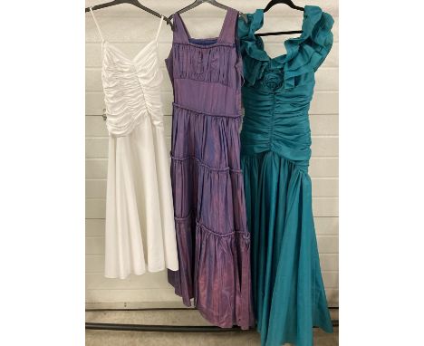 3 vintage 1980's dresses - 2 sleeveless ballgowns together with a strappy evening dress. To include 2 from After Six by Ronal