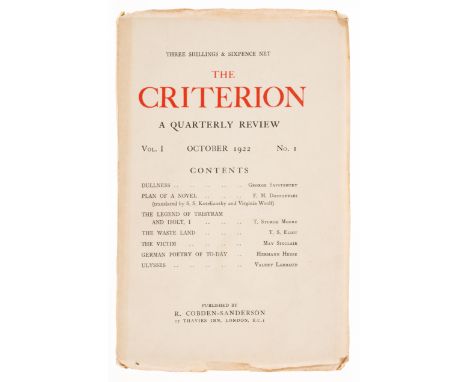 Eliot (T.S.) "The Waste Land", in The Criterion. A Quarterly Review, vol.1, no.I, pp.50-64, occasional foxing, heavier to mar
