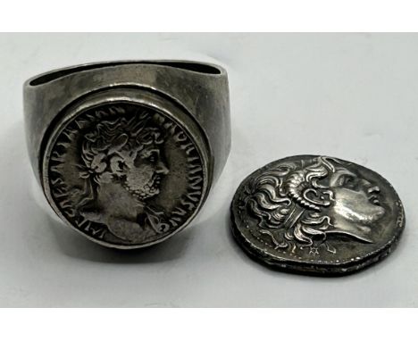 A Greek style coin, and another coins, set in a ring (2)