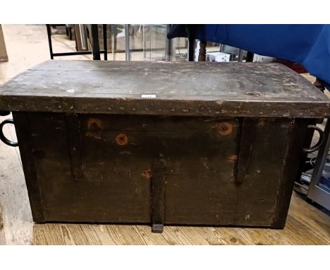 A 19th century French cannon ball carrying chest, with iron mounts and handles, 110 cm wide