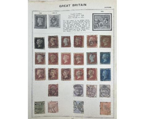 Assorted world stamps, including a penny black, trimmed, in two Triumph albums (2)