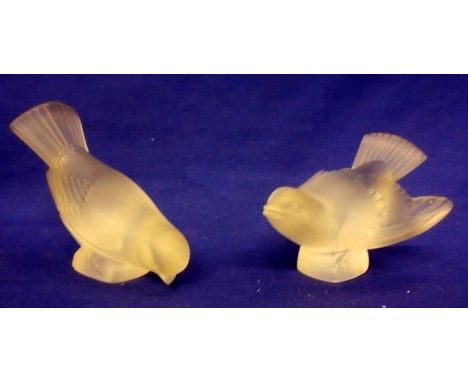 Two Lalique Songbirds, each approx. 5" long, engraved Lalique France R in circle (2) 