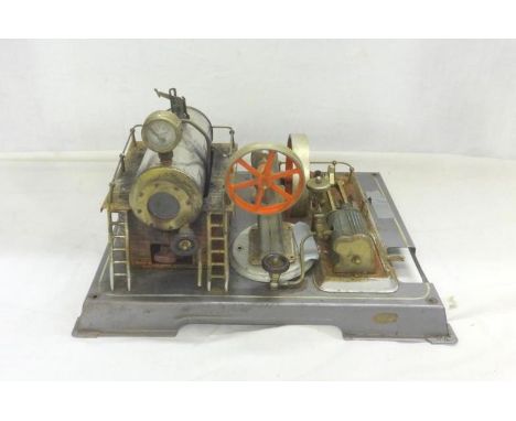 Enamelled Stationary Live Steam Engine/Boiler Raised on simulated brickwork with additional belt driven pillar with accessori