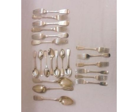 Silver Fiddle Pattern Flatware set of 6 table forks, maker WS, London 1860, 6 C19th Georgian Silver Fiddle Pattern Dessert fo