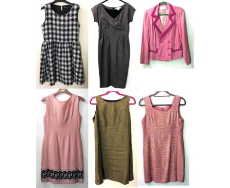 Ladies Designer & Vintage Dresses incl. Michael Kors plaid dress size 6, Mandell Couture New York Pink shift dress with embro