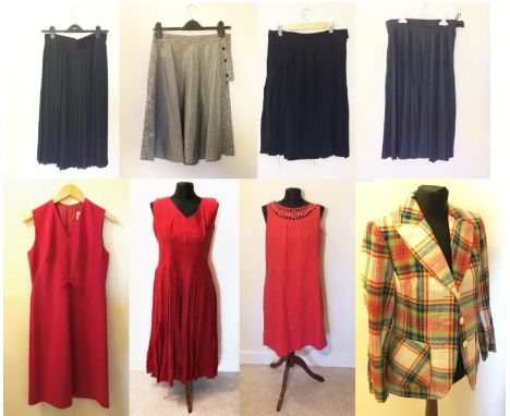 Ladies Vintage Clothing incl. Black pleated skirt by Laurel size 38, long pleated black skirt, black/white gingham rockabilly