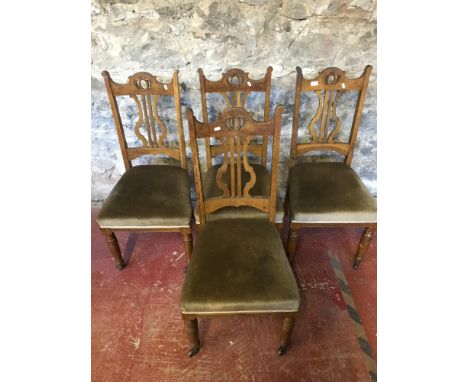 A Lot of 4 Solid oak Art Nouveau style dining chairs 