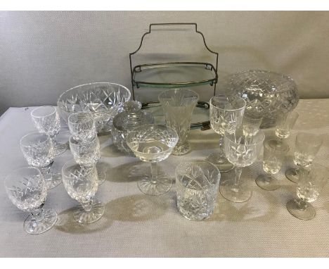 A Collection of Waterford crystal with various other crystals. The lot includes art deco 2 tier cake stand 