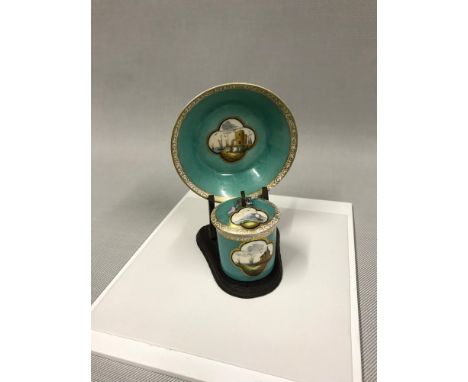 c1720 Meissen cup with lid & saucer both hand painted, depicting boat sailing scenes 