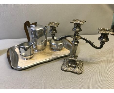 Picquot tea service with tray and 3 branch candelabra 