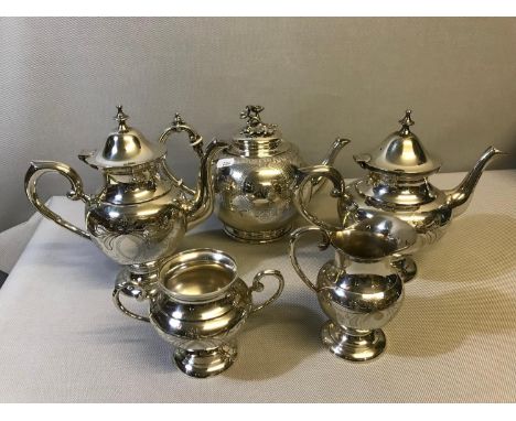 Ornate EP tea pot together with 4 piece Ep tea/ coffee service 