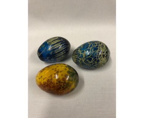3 Large art glass eggs 