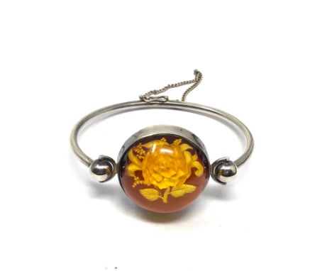 Vintage silver &amp; amber statement bracelet weight 23g 