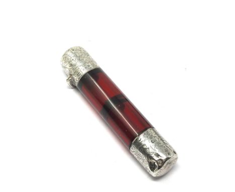 Antique silver ruby glass double ended scent bottle birmingham silver hallmarks 