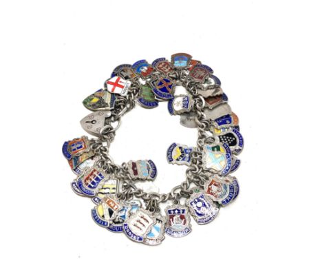 Vintage  Sterling Silver Charm enamel flag bracelet 79g 