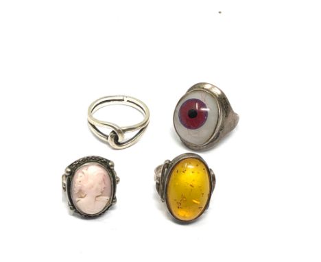 4 vintage silver statement rings inc glass eye ring 
