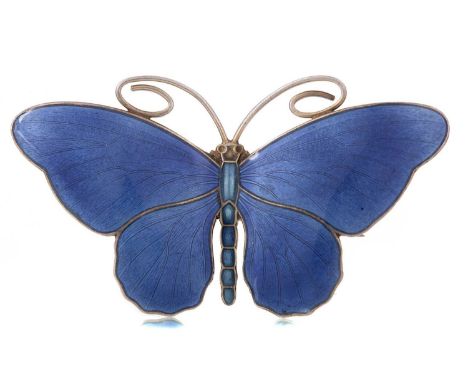 MARIUS HAMMER NORWEGIAN SILVER ENAMEL BUTTERFLY BROOCH with blue enamel, signed to the reverseSome scratches to the enamel.On