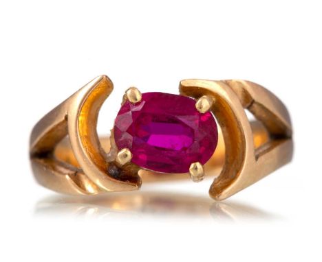 SYNTHETIC RUBY RING with Arabic mark to the shank, size M 1/2Qty: 8.7g