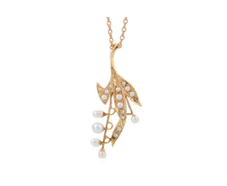 PEARL SPRAY NECKLACE set with seed pearls, unmarkedQty: 3.3g