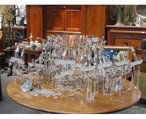 PAIR OF MODERN CHROME AND GLASS TWELVE SCONCE CHANDELIER 