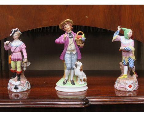 PAIR OF CONTINENTAL STYLE CERAMIC FIGURES (AT FAULT) PLUS ONE OTHER CERAMIC 