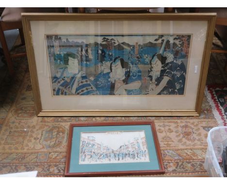 LARGE FRAMED JAPANESE PRINT AND SMALLER JAPANESE PRINT