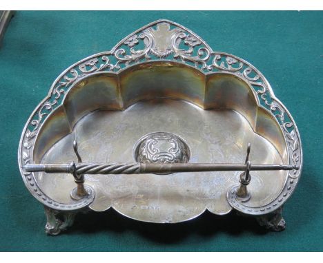 DECORATIVE PIERCEWORK SILVER DESK STAND WITH QUILL, SHEFFIELD ASSAY 