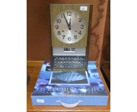 MODERN BEKO WALL CLOCK AND BOXED MODERN CHESS/CHECKERS SET