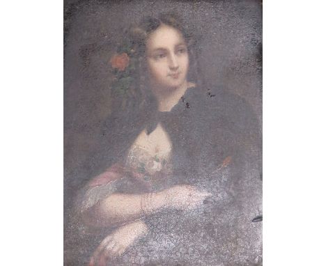 GILT FRAMED OIL PORTRAIT OF A SEATED LADY, APPROXIMATELY 10cm x 8cm 