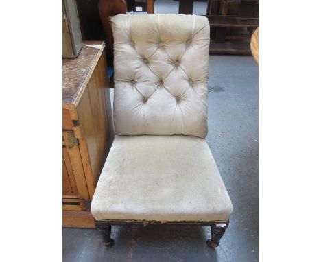 EBONISED LOW SEATED BUTTON BACK NURSING CHAIR 