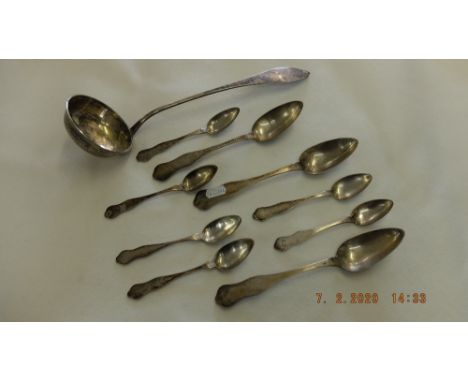 A quantity of 19th century German Nuremburg silver spoons including a ladle, approximately 15 ounces 