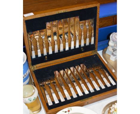 CANTEEN OF MOTHER OF PEARL HANDLED KNIVES &amp; FORKS    