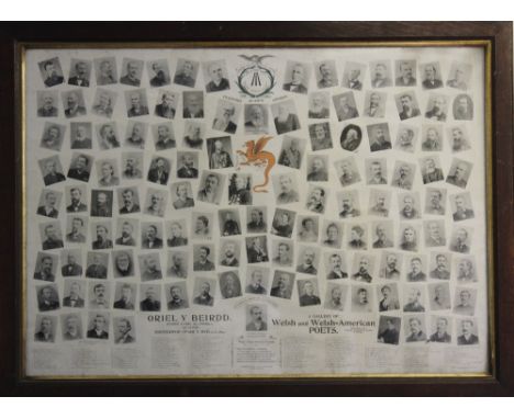 A Gallery of Welsh and Welsh - American poets, Large part colour print, depicting 127 male and female Welsh poets, named at t