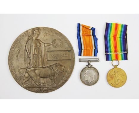 A World War I pair and death plaque 32659 Pte H. Hoole Ches. R, comprising BWM, VM and death penny, Harry Hoole was KIA on 21