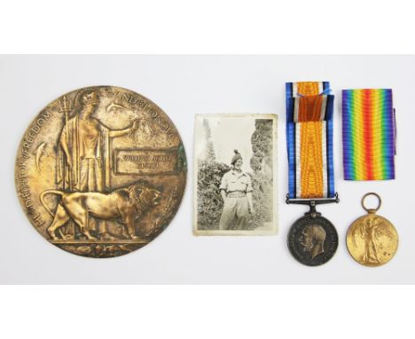 A World War I pair and death plaque to 15191 Pte W. J. Elson Ches. R, comprising BWM, VM, death penny named for William John 