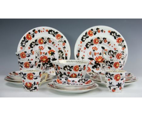A Victorian Wileman & Co part tea service, Rd No.68702, decorated in Japan black oriental rose pattern No.3543, comprising; s