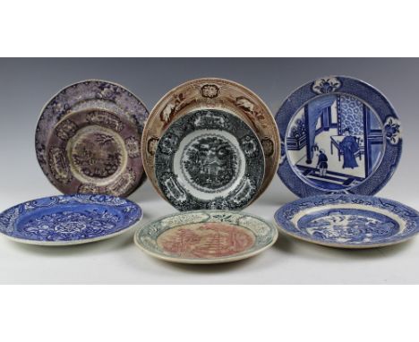 A large selection of English and Scottish pottery transfer printed plates, including Cochran, Adams, Tunstall, Andalusia, J.C