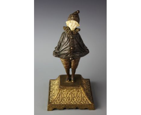 Demétre Haralamb Chiparus - An Art Deco bronze and ivory figure of a girl 'Little Clown' on associated base, signed to the ba