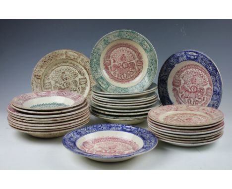 Thirty eight pieces of Glasgow Pottery, J. & M.P. Bell & Co. Ltd, 'Makassar' pattern, Rd.No.147736, comprising; seven bowls, 